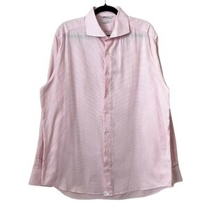 Suitsupply Dress Shirt Mens 44 17.5 Pink Gingham Cotton Two Ply Long Sleeve